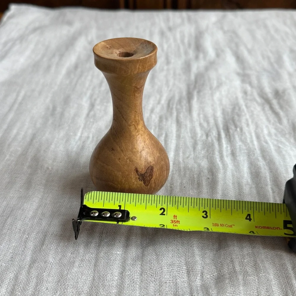 Antique Hand Carved Maple Burr Bud Vase Small Wooden Art Signed‎ 1997
